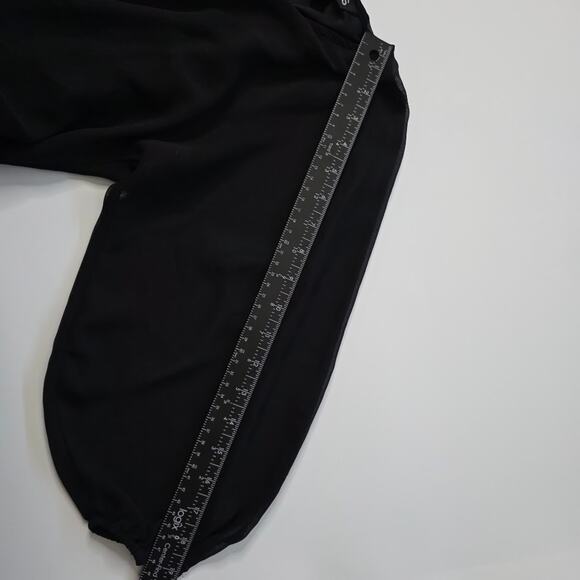 Express Black Sheer Sleeve Mini Dress Knee Size S Elastic Waist Keyhole Back - Picture 13 of 16